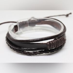 Men's Bracelet‎ Leather Braided Layered Brown New f30